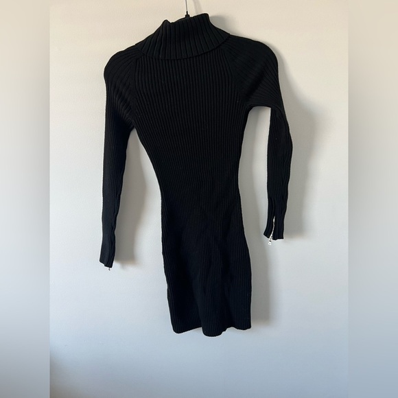 Milly x REVOLVE Slim Rib Suede Pocket Turtleneck Mini Dress in Black Small - Picture 5 of 9